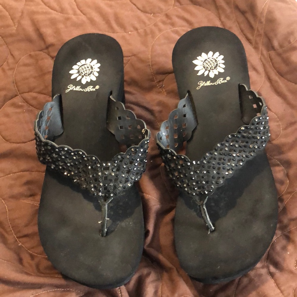 Yellow Box black wedges Size 6 1/2